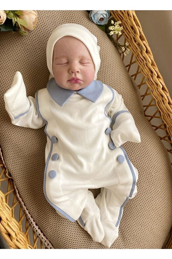Mama Miel Baby Blue Button-Up Romper and Hat