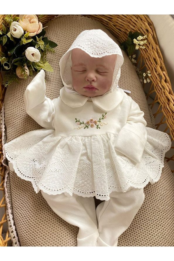 Mama Miel Baby Hand-Embroidered Hat and Gloves Set for Girls