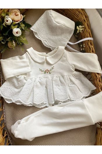 Mama Miel Baby Hand-Embroidered Hat and Gloves Set for Girls
