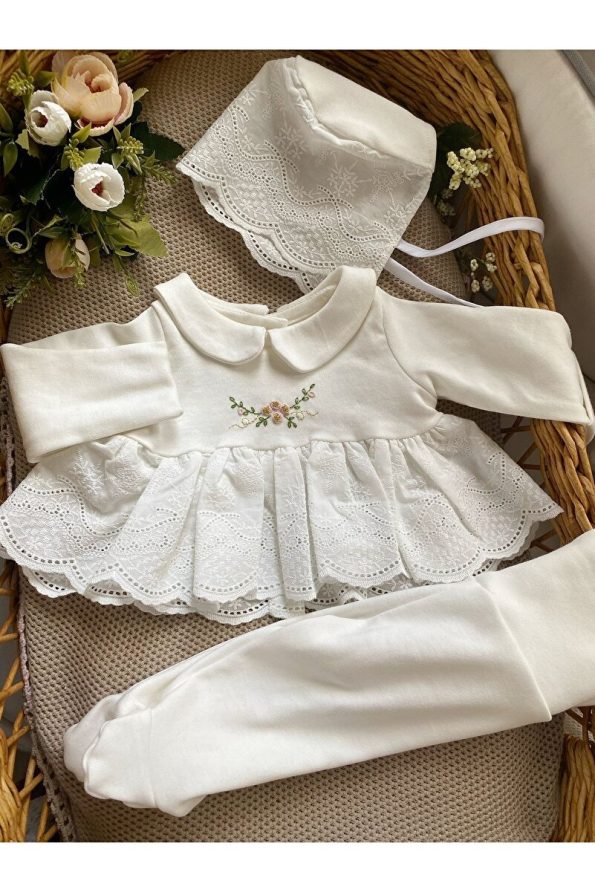 Mama Miel Baby Hand-Embroidered Hat and Gloves Set for Girls