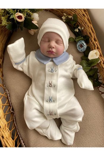 Mama Miel Baby Hand-Embroidered Boy's Bunny Romper