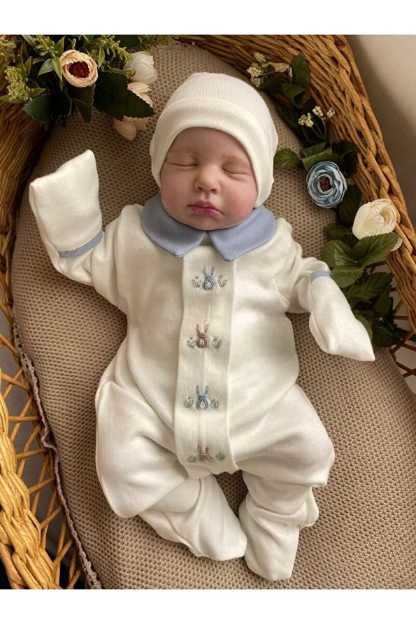 Mama Miel Baby Hand-Embroidered Boy's Bunny Romper