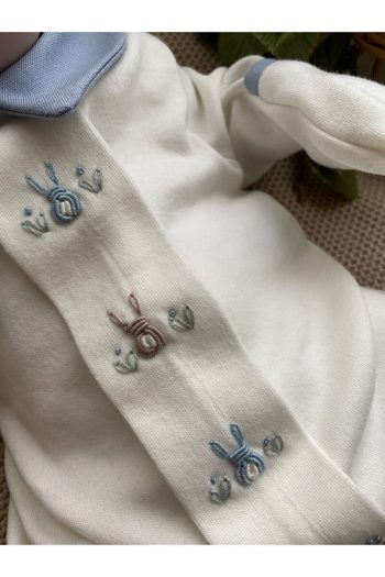 Mama Miel Baby Hand-Embroidered Boy's Bunny Romper
