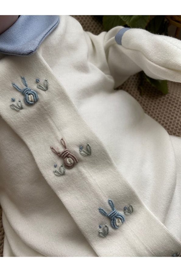 Mama Miel Baby Hand-Embroidered Boy's Bunny Romper