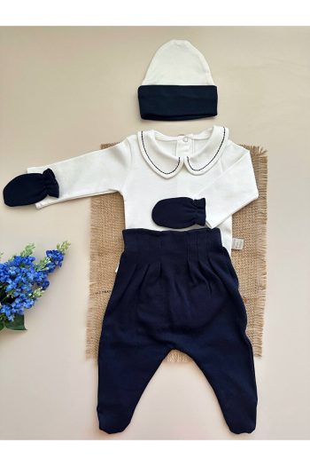 Mama Miel Baby Navy Hospital Exit Set (Bodysuit, Pants, Hat, Mittens)