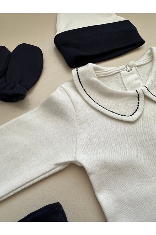 Mama Miel Baby Navy Hospital Exit Set (Bodysuit, Pants, Hat, Mittens)