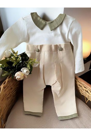 Mama Miel Baby Milk Coffee Jacketed Olive Green Button Detail Jumpsuit and Cap