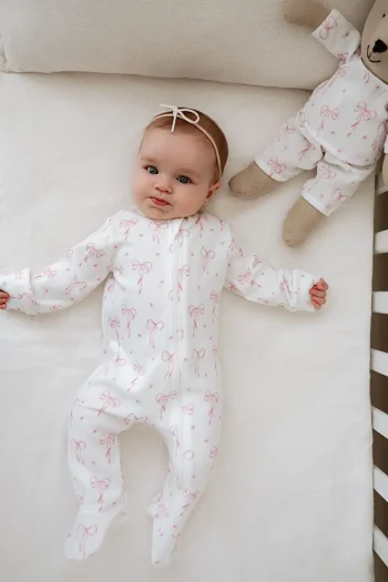 Tuğba Swan Zip-Up Footed Baby Romper - Pureline Series - Dainty Bows