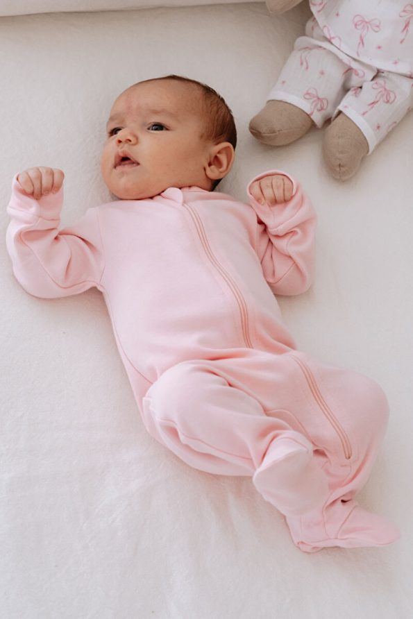 Tuğba Swan Zippered Baby Romper - Pureline Series - Pink
