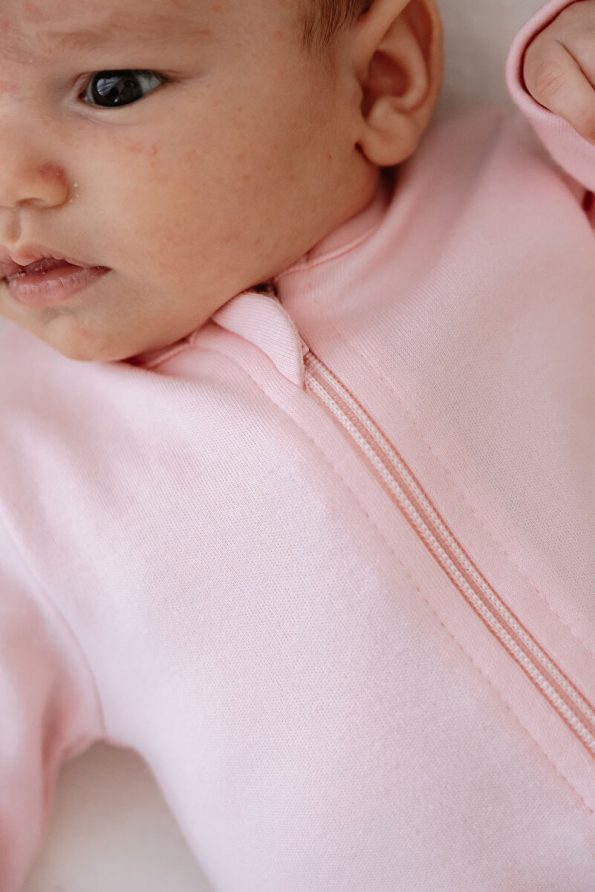 Tuğba Swan Zippered Baby Romper - Pureline Series - Pink