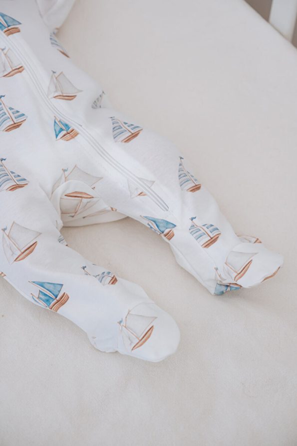 Tuğba Swan Zippered Baby Jumpsuit - Pureline Series - Sail Boats
