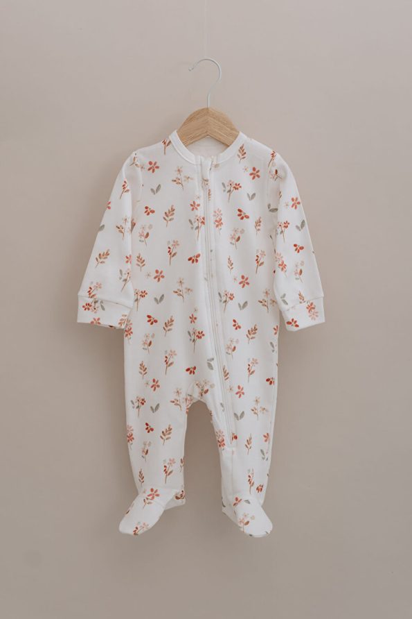 Tuğba Swan Zippered Footed Baby Romper - Pureline Series - Soft Bloom