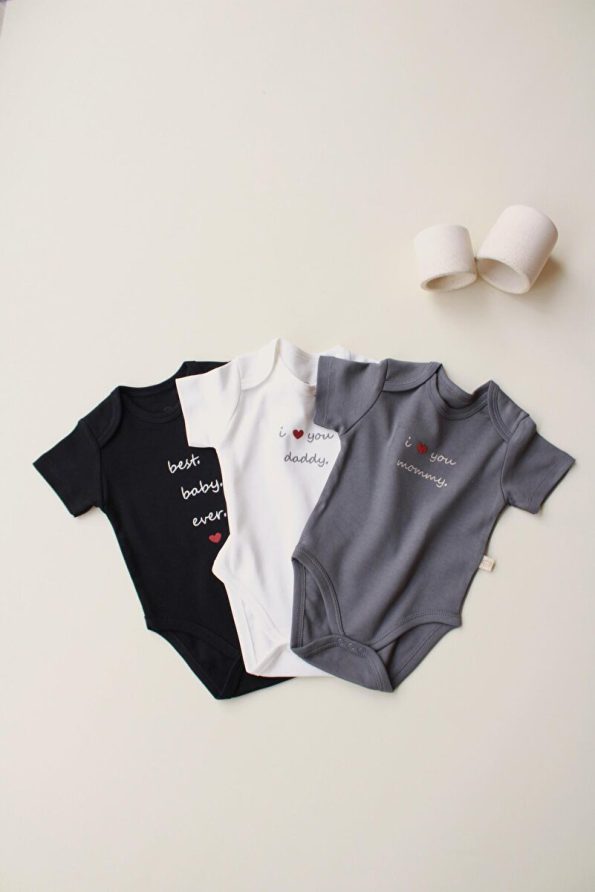 OhlalaKoala Set of 3 Embroidered Short Sleeve Snap Bodysuits
