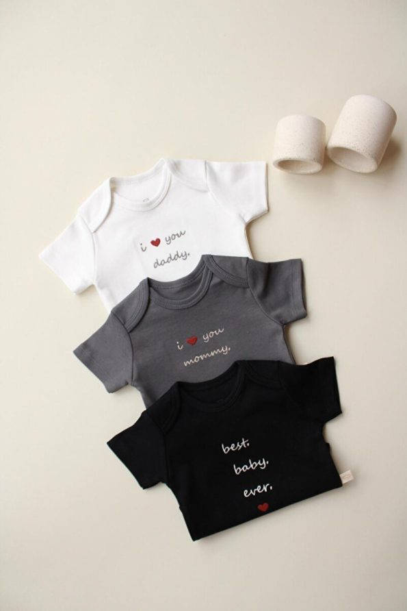 OhlalaKoala Set of 3 Embroidered Short Sleeve Snap Bodysuits