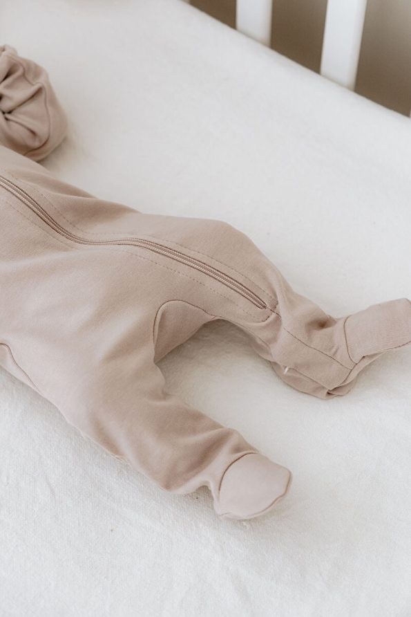 Tuğba Swan Zippered Footed Baby Romper - Pureline Series - Brown