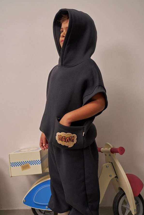 Oh La La Koala Pocket Hoodie Set for Kids in Dark Gray