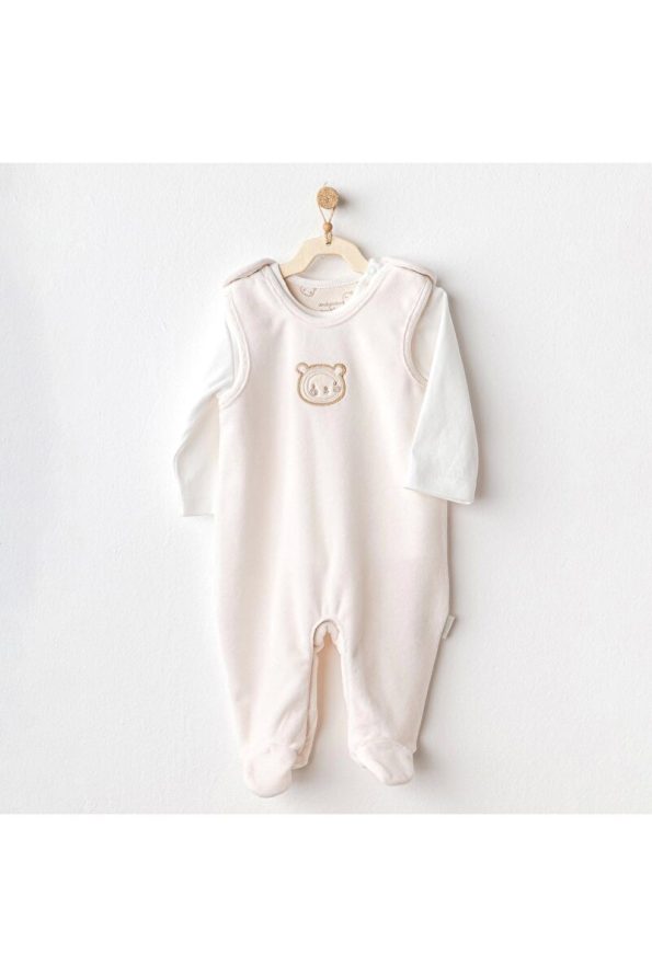 Andy Wawa Bear Time Velvet Baby Romper Set Cream