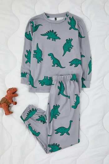 Trendyolmilla Kids Salmon-Grey Boys' 4-Piece Printed Pajama Set