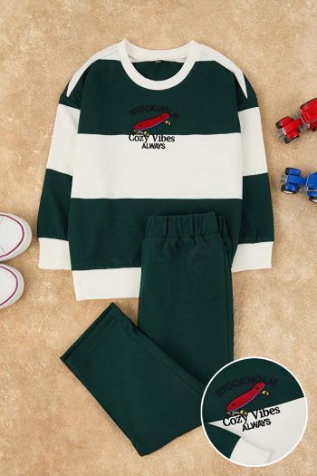 Trendyolmilla Kids Green Cotton Embroidered Regular Fit Boys Knit Set
