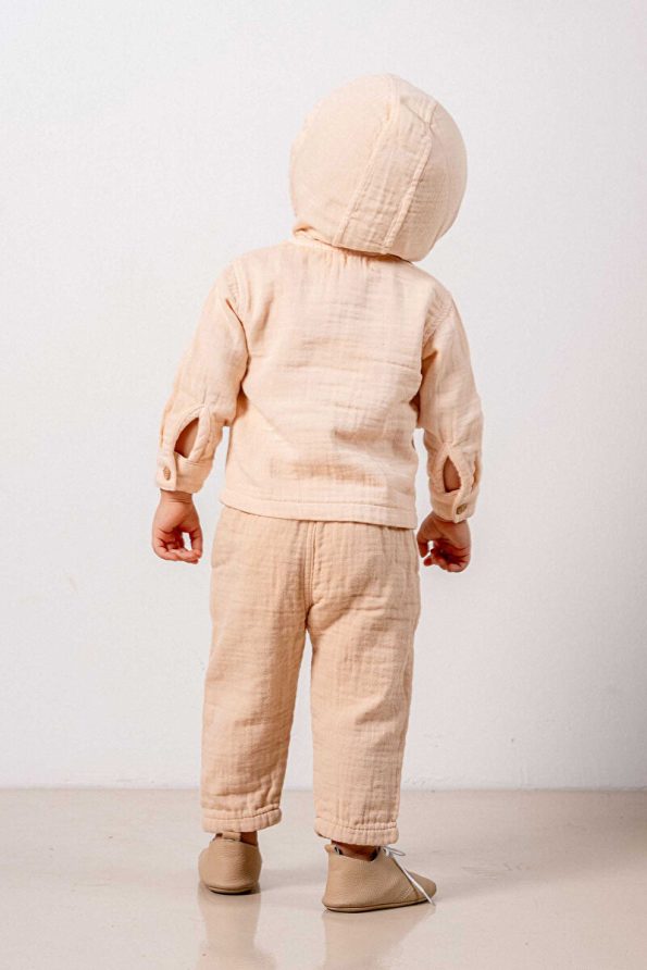 Brown and Salmon Hooded Cotton Two-Piece Set for Babies and Kids