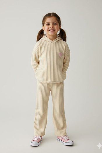 Minigimin Heart Embroidered Girls Seasonal Set - Cream