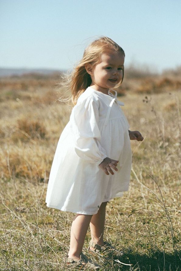 Lalia Dafne Girls' White Linen Dress