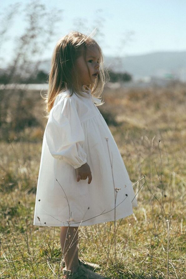 Lalia Dafne Girls' White Linen Dress
