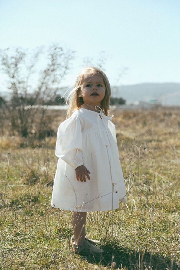 Lalia Dafne Girls' White Linen Dress