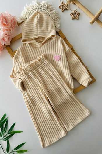 Minigimin Heart Embroidered Girls Seasonal Set - Cream