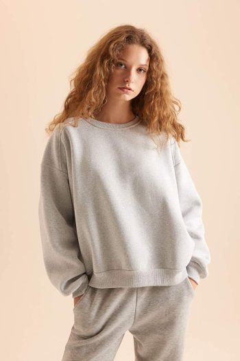 Defacto Cool Oversized Gray Basic Sweatshirt
