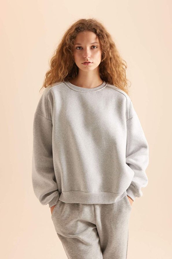 Defacto Cool Oversized Gray Basic Sweatshirt