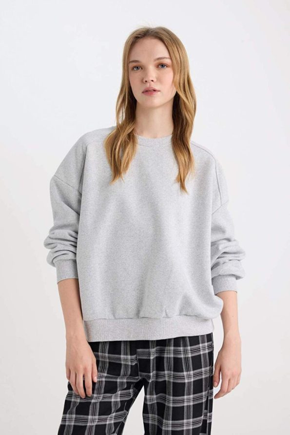 Defacto Cool Oversized Gray Basic Sweatshirt