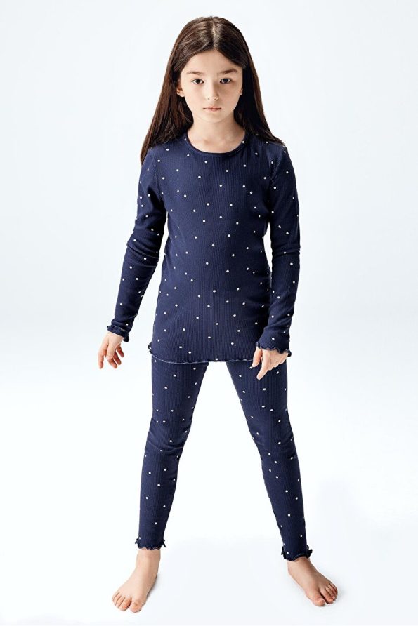 Brix Girls' Ribbed Legging Set in Navy Blue
