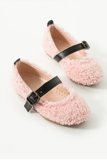 Miabambim Teddy Plush Belted Girls' Shoes Pink