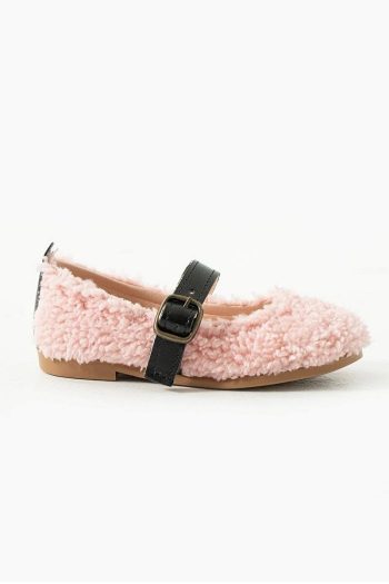Miabambim Teddy Plush Belted Girls' Shoes Pink