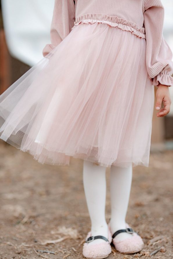 miabambim Pink Velvet Puff Sleeve Dress for Girls