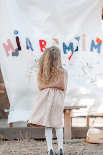 miabambim Brown Faux Fur Nubuck Bow Embroidered Dress