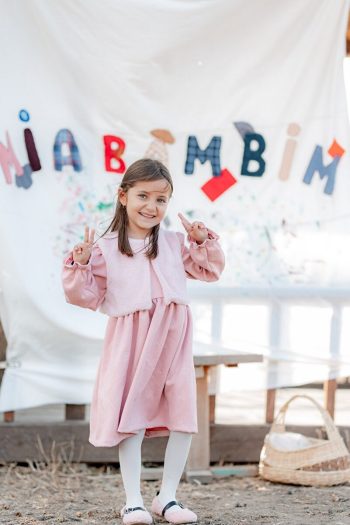 miabambim Faux Fur Suede Bow Embroidered Dress Pink