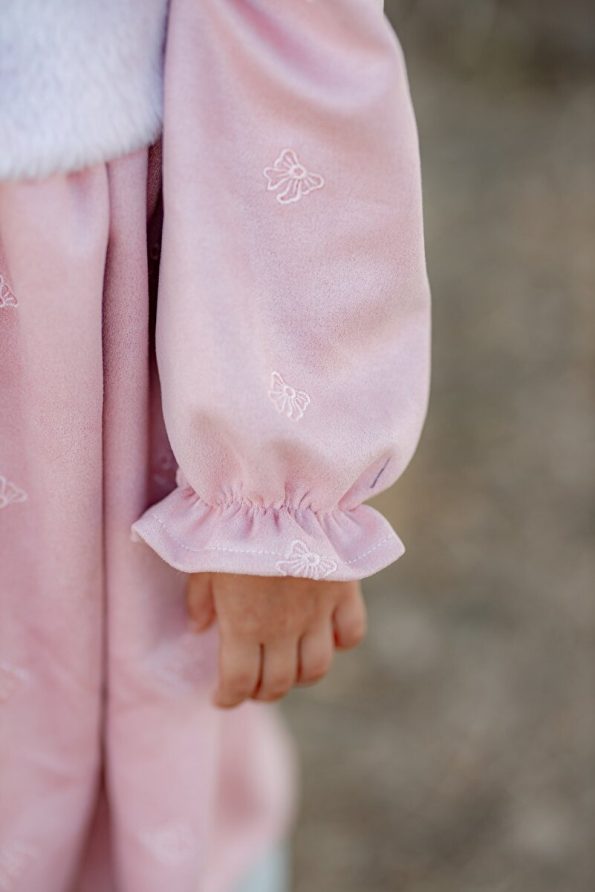 miabambim Faux Fur Suede Bow Embroidered Dress Pink