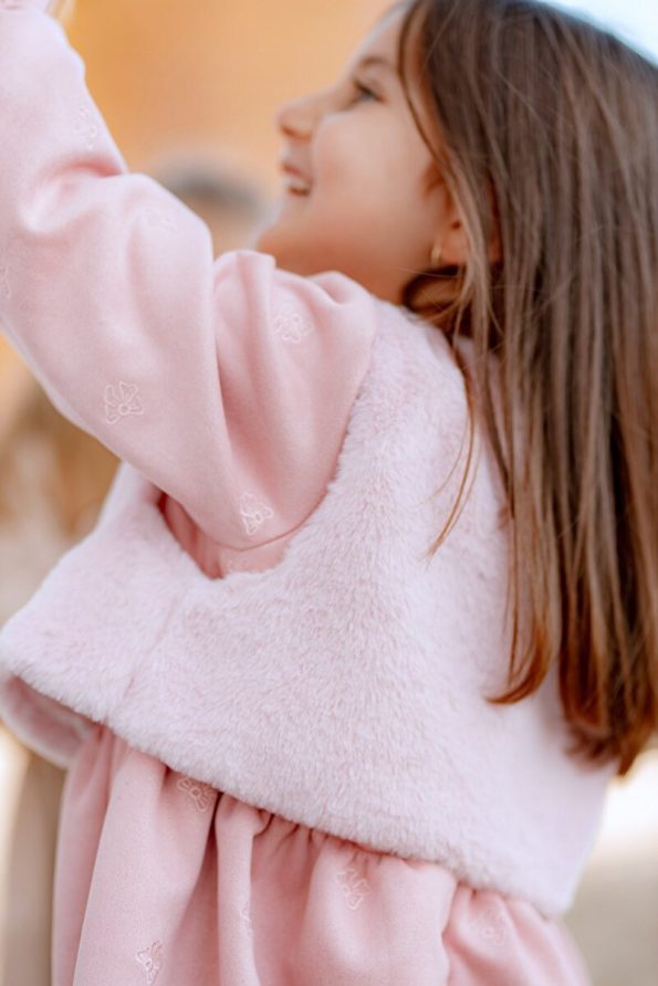 miabambim Faux Fur Suede Bow Embroidered Dress Pink