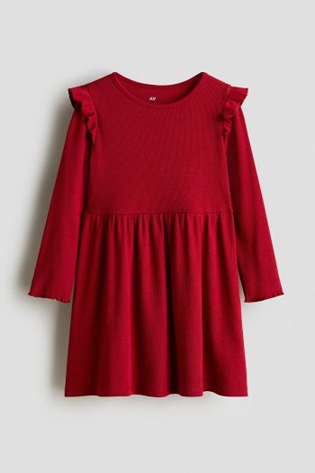 H&M Ribbed Knit Ruffle Dress