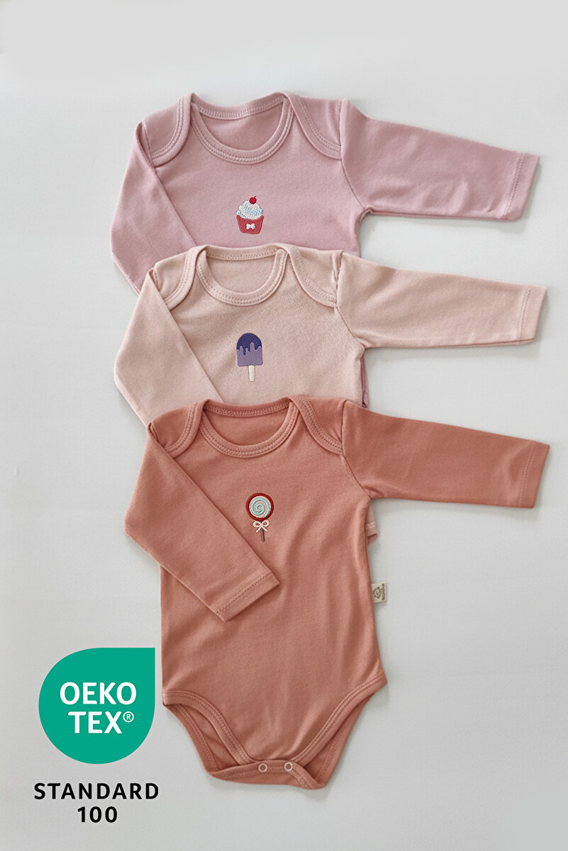 1_org_zoom-1639.jpg Luppinos Candy 3-Piece 100% Cotton Embroidered Long Sleeve Baby Bodysuit Set