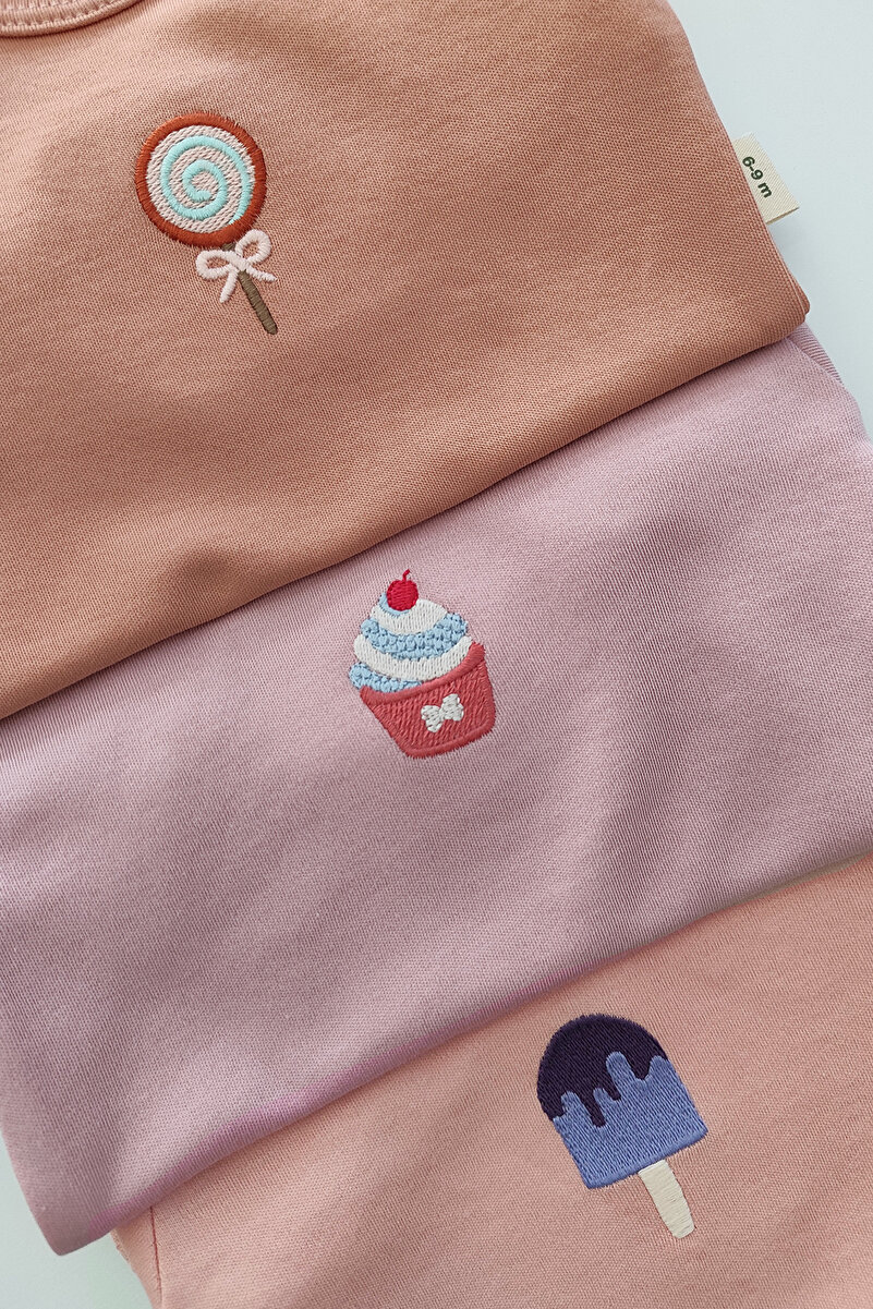 1_org_zoom-1642.jpg Luppinos Candy 3-Piece 100% Cotton Embroidered Long Sleeve Baby Bodysuit Set