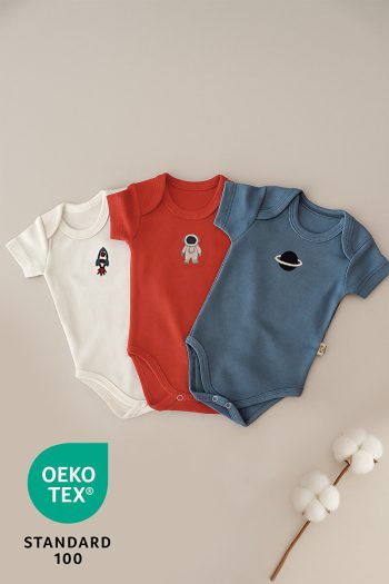 Luppinos Space 3-Piece 100% Cotton Embroidered Baby Bodysuit Set