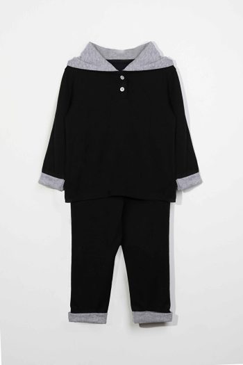 LUESS Boys' Hooded Button Detail Seasonal Set - Black