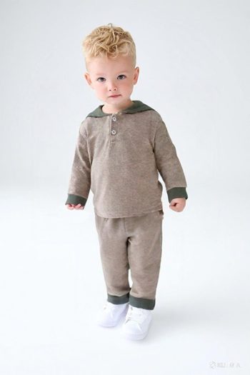 LUESS Boys' Hooded Button Detail Seasonal Outfit - Beige