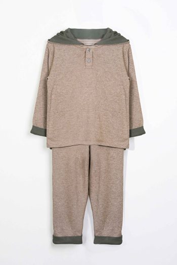 LUESS Boys' Hooded Button Detail Seasonal Outfit - Beige