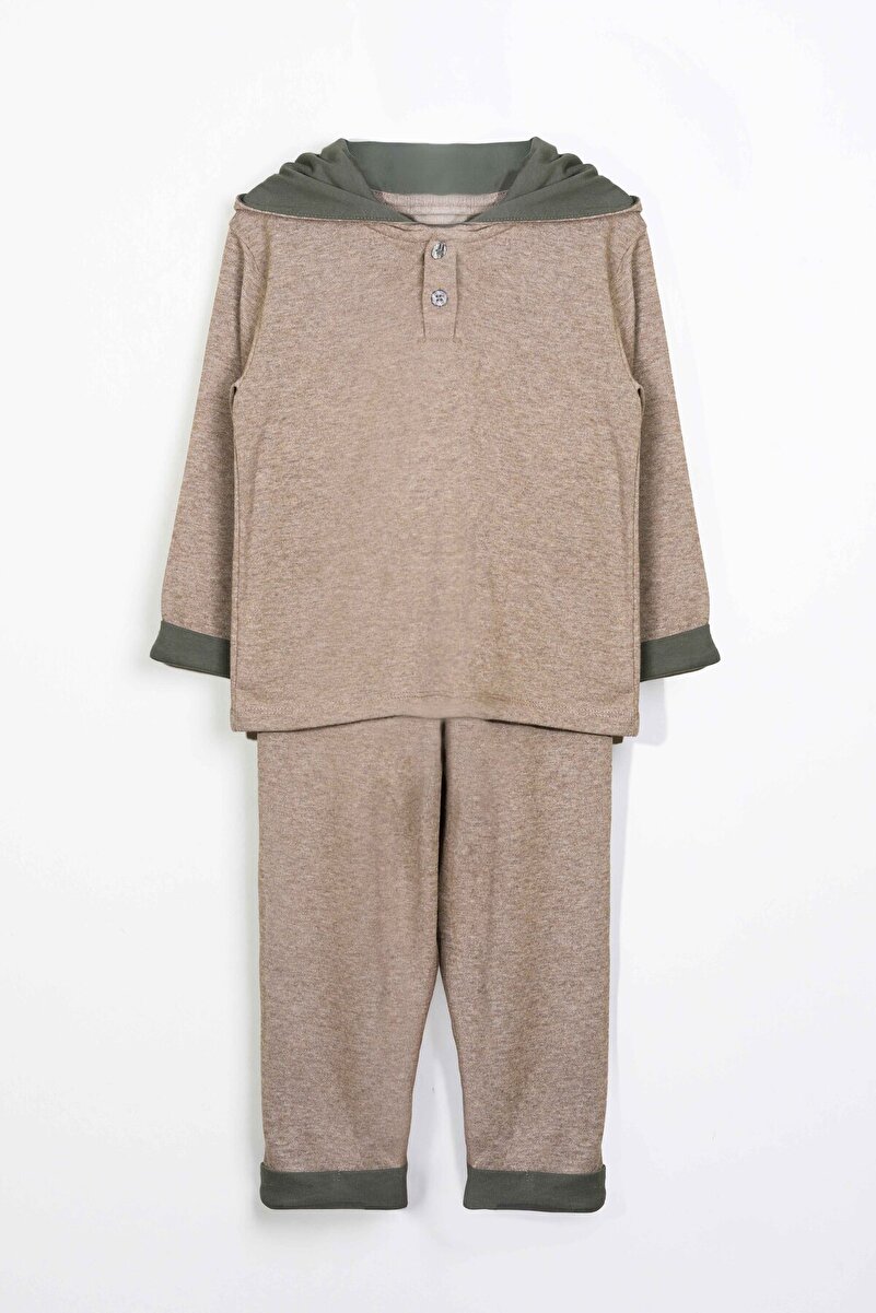 1_org_zoom-1753.jpg LUESS Boys' Hooded Button Detail Seasonal Outfit - Beige