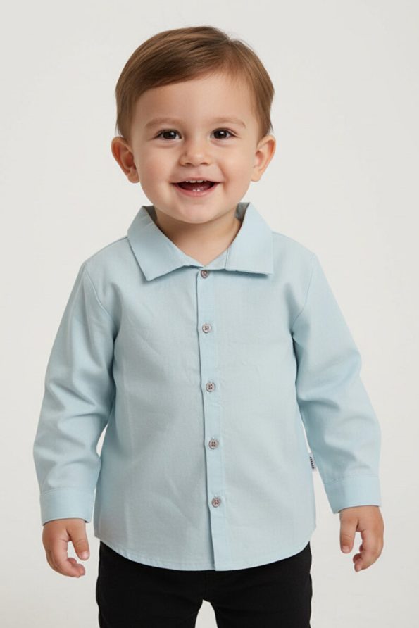 LUESS Boys' Long Sleeve Blue Shirt