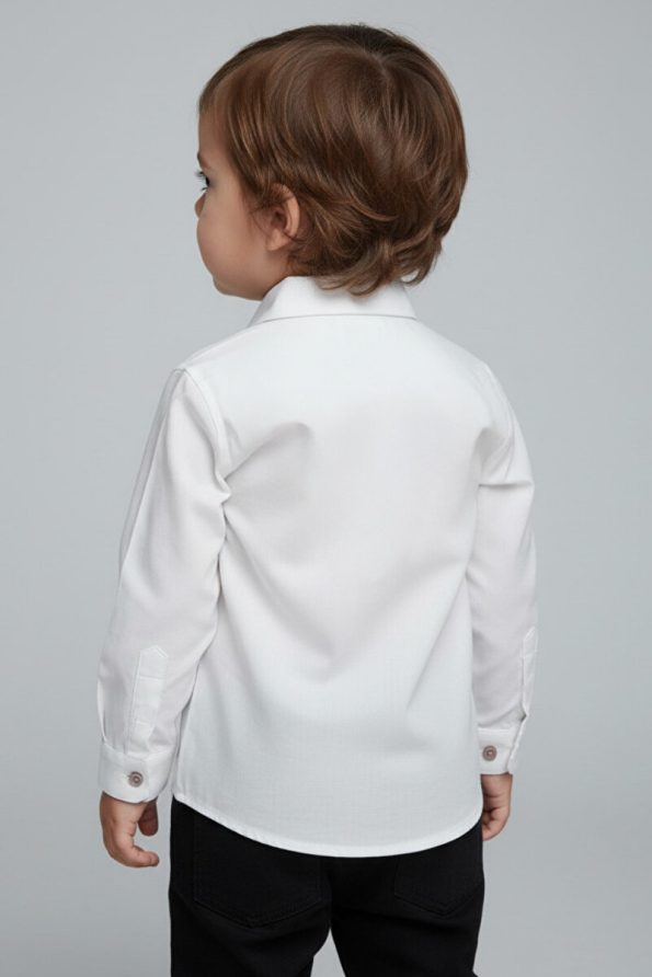 LUESS Boys' Long Sleeve Plain White Poplin Shirt